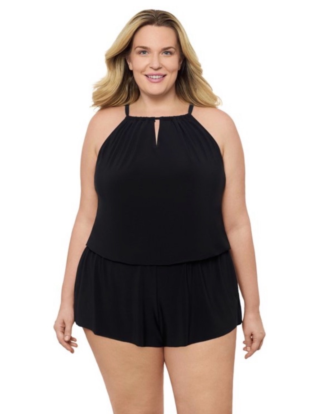Aqua Green, Women's Keyhole Blouson Romper, Black